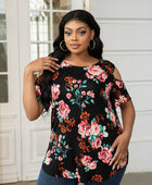 Plus Size Cold-Shoulder Round Neck Curved Hem Tee - Body By J'ne