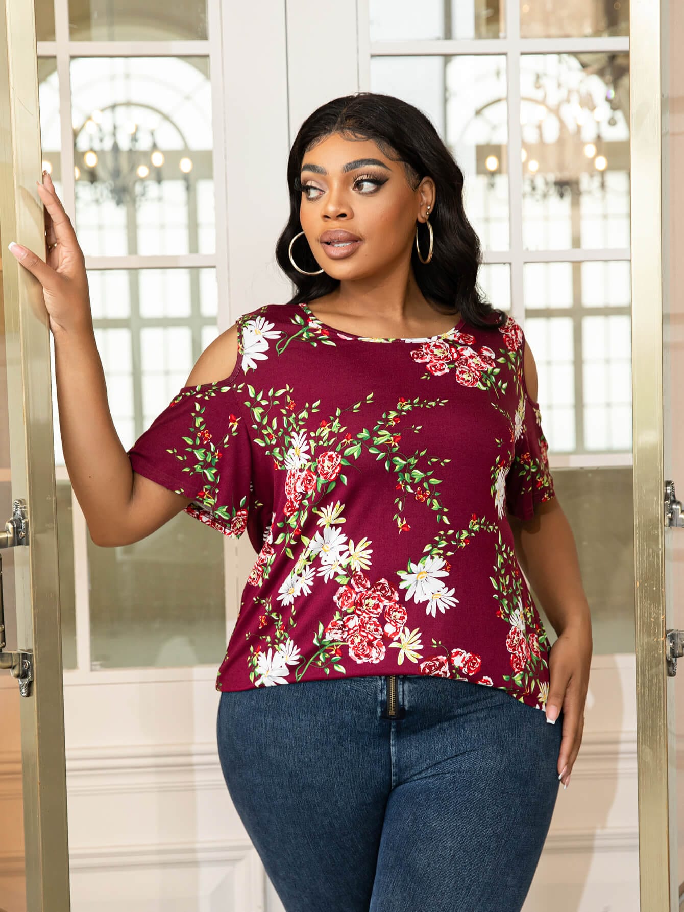 Plus Size Cold-Shoulder Round Neck Curved Hem Tee - Body By J'ne