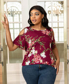 Plus Size Cold-Shoulder Round Neck Curved Hem Tee - Body By J'ne