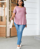 Plus Size Cold-Shoulder Round Neck Curved Hem Tee - Body By J'ne