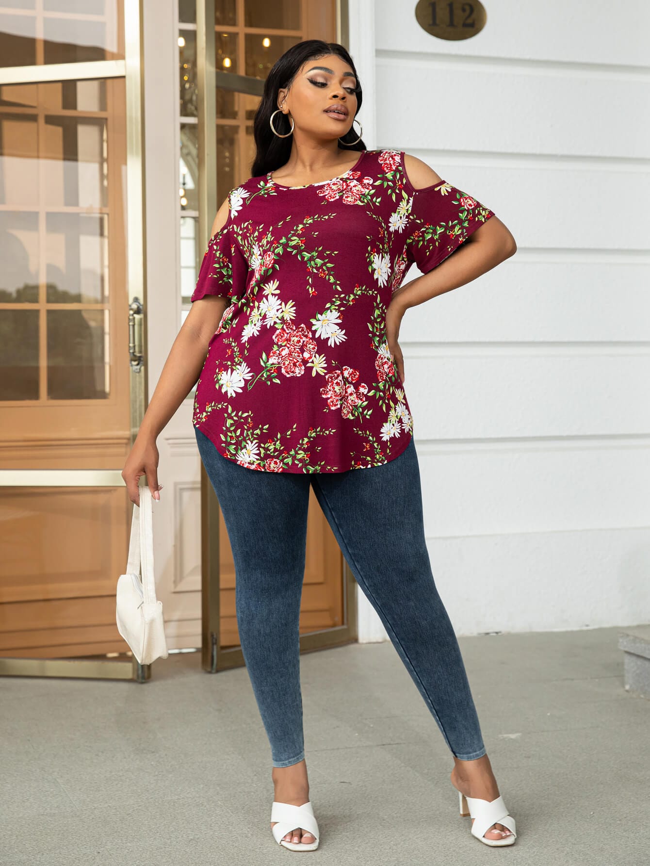 Plus Size Cold-Shoulder Round Neck Curved Hem Tee - Body By J'ne