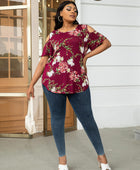 Plus Size Cold-Shoulder Round Neck Curved Hem Tee - Body By J'ne