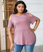 Plus Size Cold-Shoulder Round Neck Curved Hem Tee - Body By J'ne