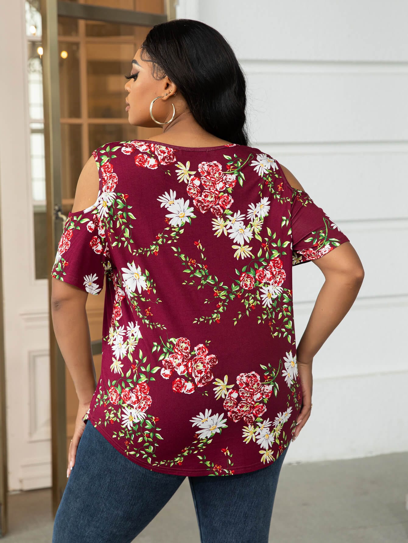 Plus Size Cold-Shoulder Round Neck Curved Hem Tee - Body By J'ne