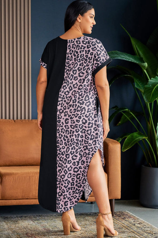 Plus Size Contrast Leopard Short Sleeve Midi Dress - Body By J'ne