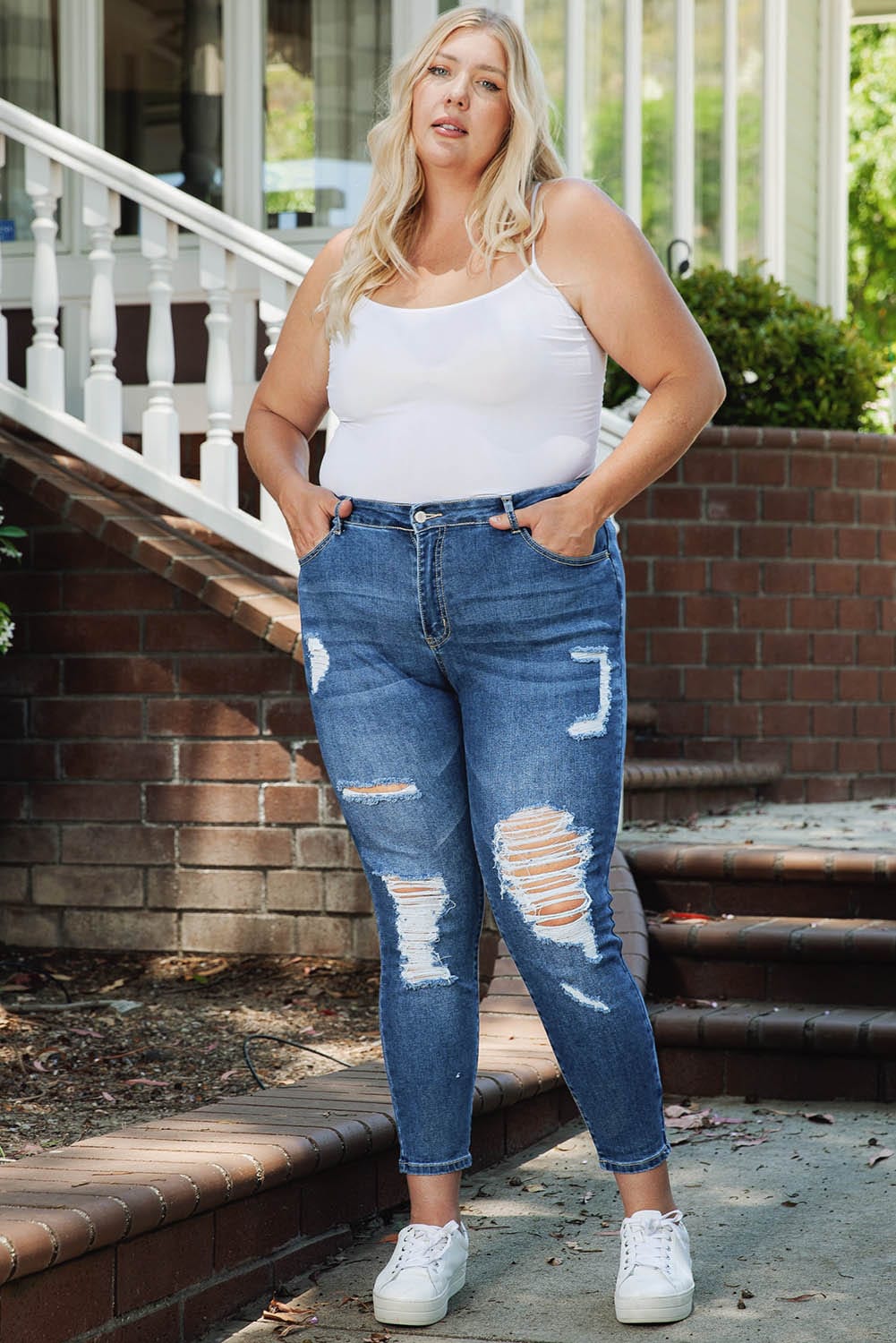 Plus Size Distressed Skinny Jeans - Body By J'ne