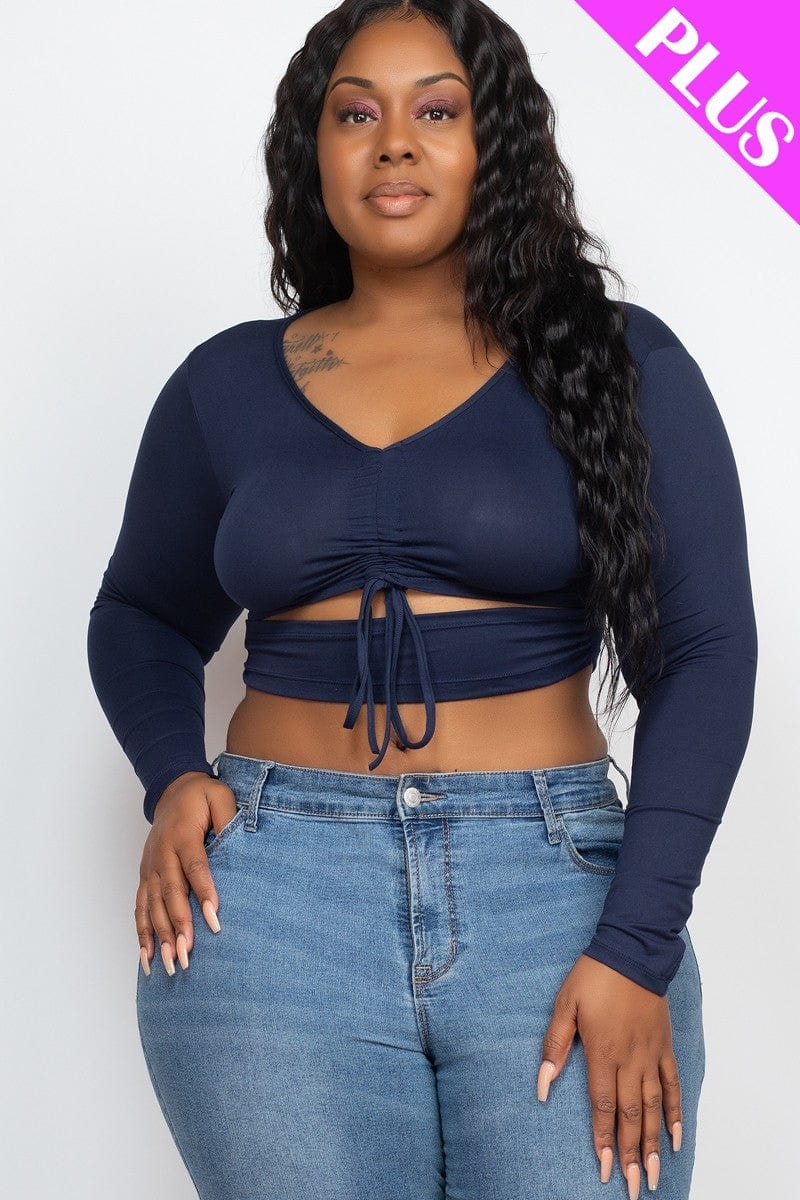 Plus Size Drawstring Ruched Cutout Crop Top - Body By J'ne