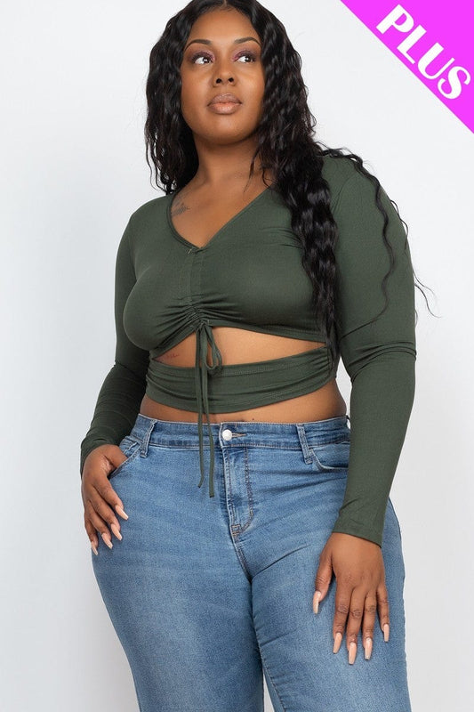 Plus Size Drawstring Ruched Cutout Crop Top - Body By J'ne