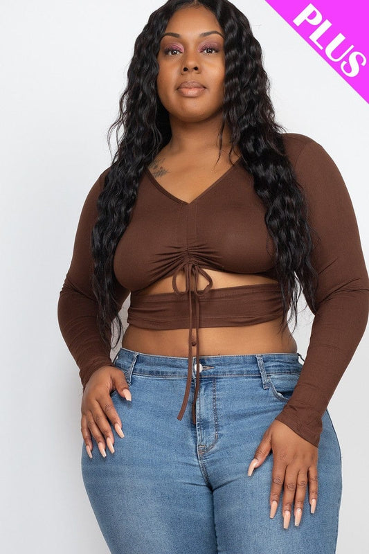 Plus Size Drawstring Ruched Cutout Crop Top - Body By J'ne