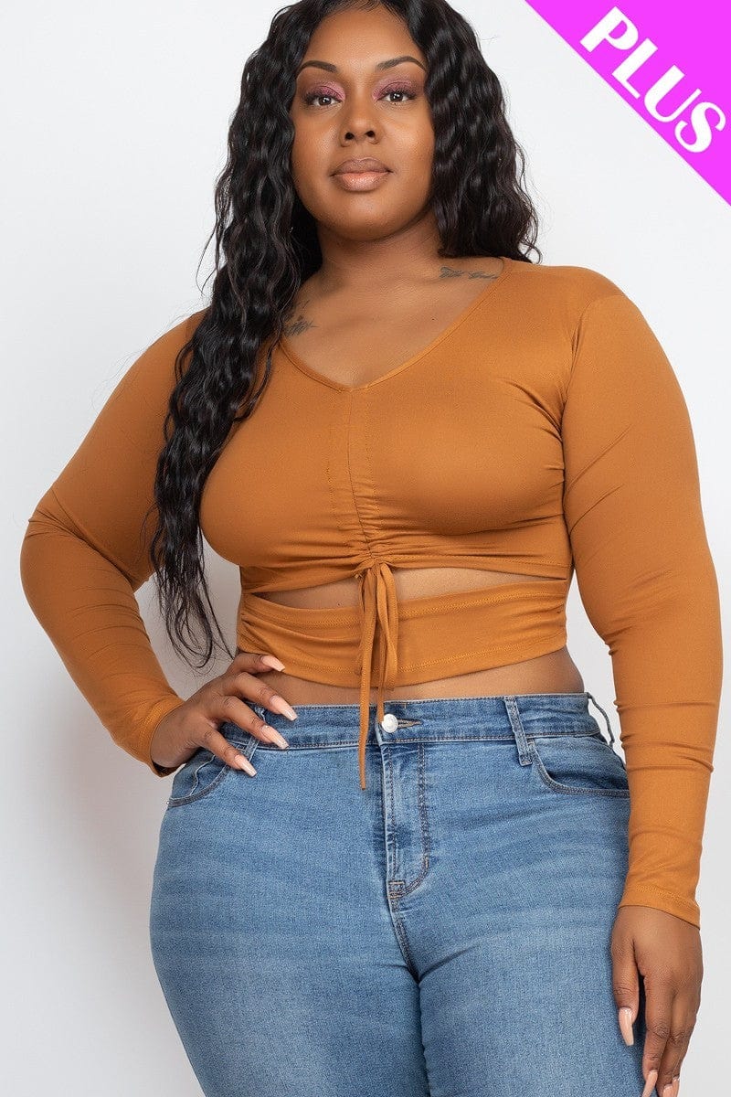 Plus Size Drawstring Ruched Cutout Crop Top - Body By J'ne