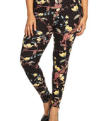 Plus Size Floral Print, Full Length Leggings In A Slim Fitting Style With A Banded High Waist - Body By J'ne