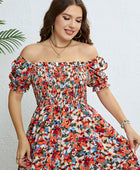 Plus Size Floral Smocked Square Neck Dress - Body By J'ne
