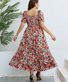 Plus Size Floral Smocked Square Neck Dress - Body By J'ne