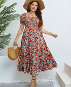 Plus Size Floral Smocked Square Neck Dress - Body By J'ne