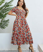 Plus Size Floral Smocked Square Neck Dress - Body By J'ne
