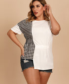 Plus Size Gingham Color Block Asymmetrical T-Shirt - Body By J'ne