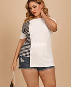 Plus Size Gingham Color Block Asymmetrical T-Shirt - Body By J'ne