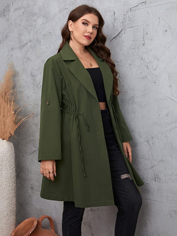 Plus Size Lapel Collar Roll-Tab Sleeve Trench Coat - Body By J'ne