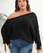 Plus Size One Shoulder Beaded Sweater - Body By J'ne