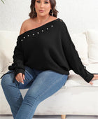 Plus Size One Shoulder Beaded Sweater - Body By J'ne