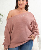 Plus Size One Shoulder Beaded Sweater - Body By J'ne