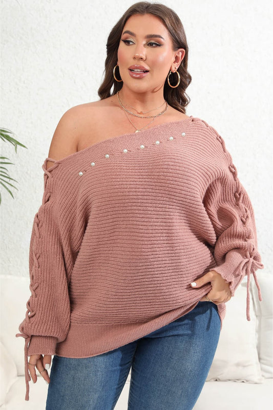 Plus Size One Shoulder Beaded Sweater - Body By J'ne