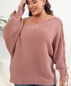 Plus Size One Shoulder Beaded Sweater - Body By J'ne