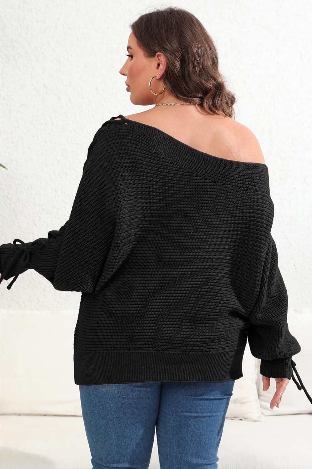 Plus Size One Shoulder Beaded Sweater - Body By J'ne