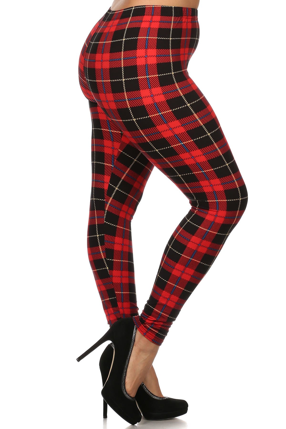 Plus Size Plaid & Checkered Print, Full Length Leggings In A Fitted Style - Body By J'ne