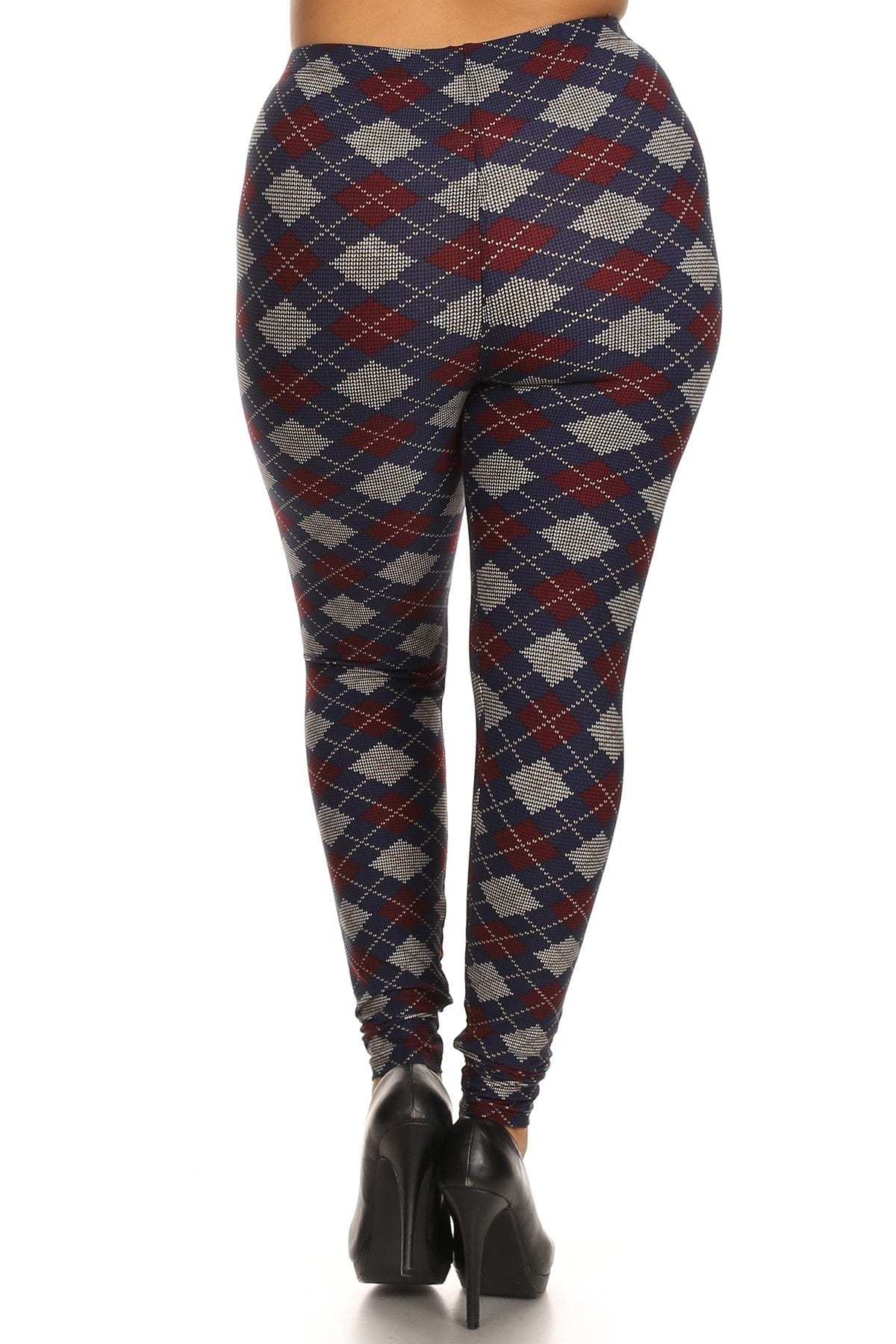 Plus Size Plaid Graphic Printed Knit Legging With Elastic Waist Detail - Body By J'ne