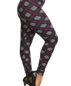 Plus Size Plaid Graphic Printed Knit Legging With Elastic Waist Detail - Body By J'ne
