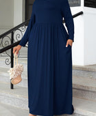 Plus Size Round Neck Long Sleeve Maxi Dress with Pockets - Body By J'ne