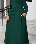 Plus Size Round Neck Long Sleeve Maxi Dress with Pockets - Body By J'ne