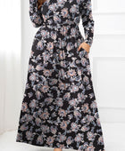 Plus Size Round Neck Long Sleeve Maxi Dress with Pockets - Body By J'ne