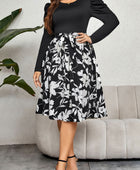 Plus Size Round Neck Puff Sleeve Printed Dress - Body By J'ne