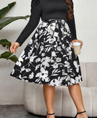 Plus Size Round Neck Puff Sleeve Printed Dress - Body By J'ne