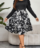 Plus Size Round Neck Puff Sleeve Printed Dress - Body By J'ne