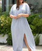 Plus Size Round Neck Split Flutter Sleeve Maxi Dress - Body By J'ne