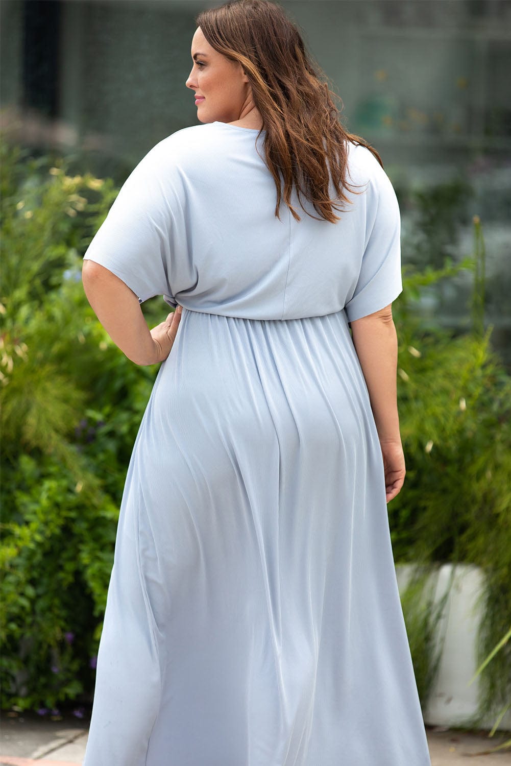 Plus Size Round Neck Split Flutter Sleeve Maxi Dress - Body By J'ne