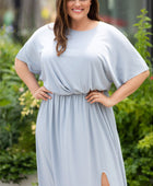 Plus Size Round Neck Split Flutter Sleeve Maxi Dress - Body By J'ne