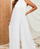 Plus Size Sleeveless Halter Neck Wide Leg Jumpsuit - Body By J'ne