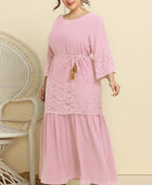 Plus Size Spliced Lace Tassel Belted Dress - Body By J'ne