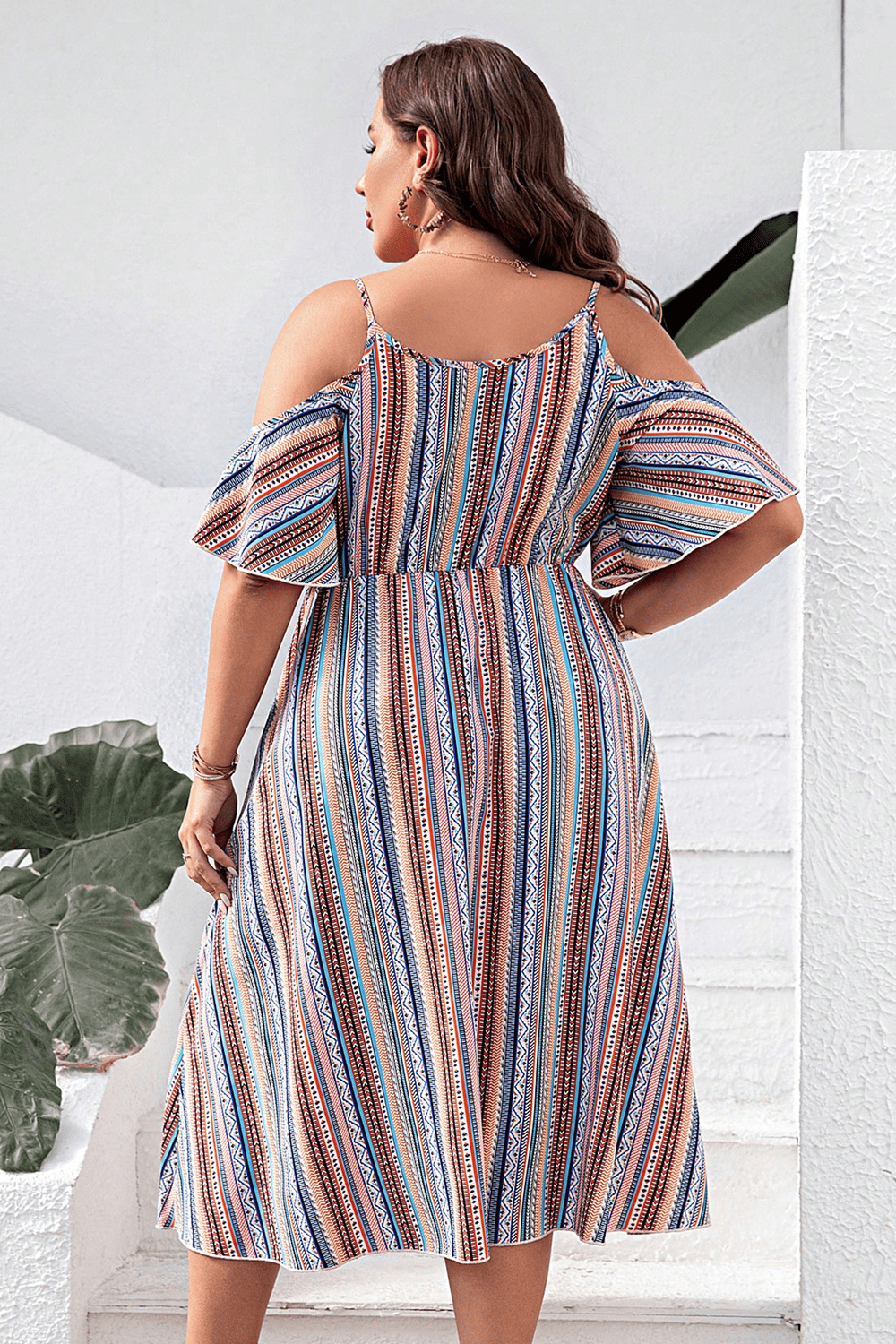 Plus Size Striped Cold-Shoulder Dress - Body By J'ne