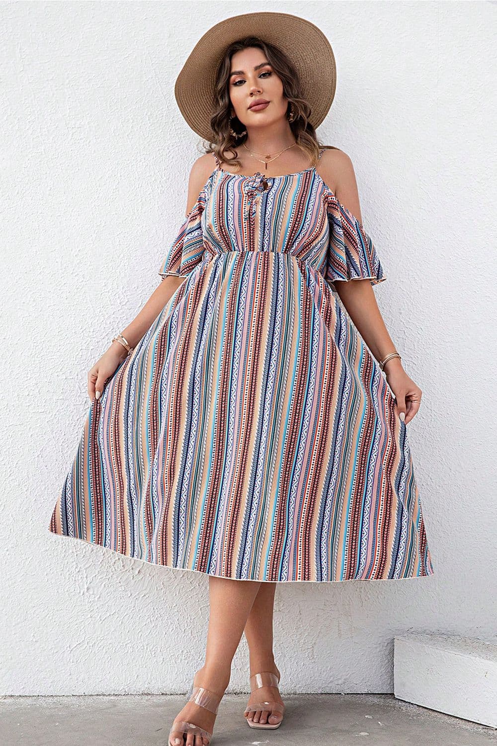 Plus Size Striped Cold-Shoulder Dress - Body By J'ne