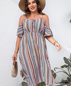 Plus Size Striped Cold-Shoulder Dress - Body By J'ne