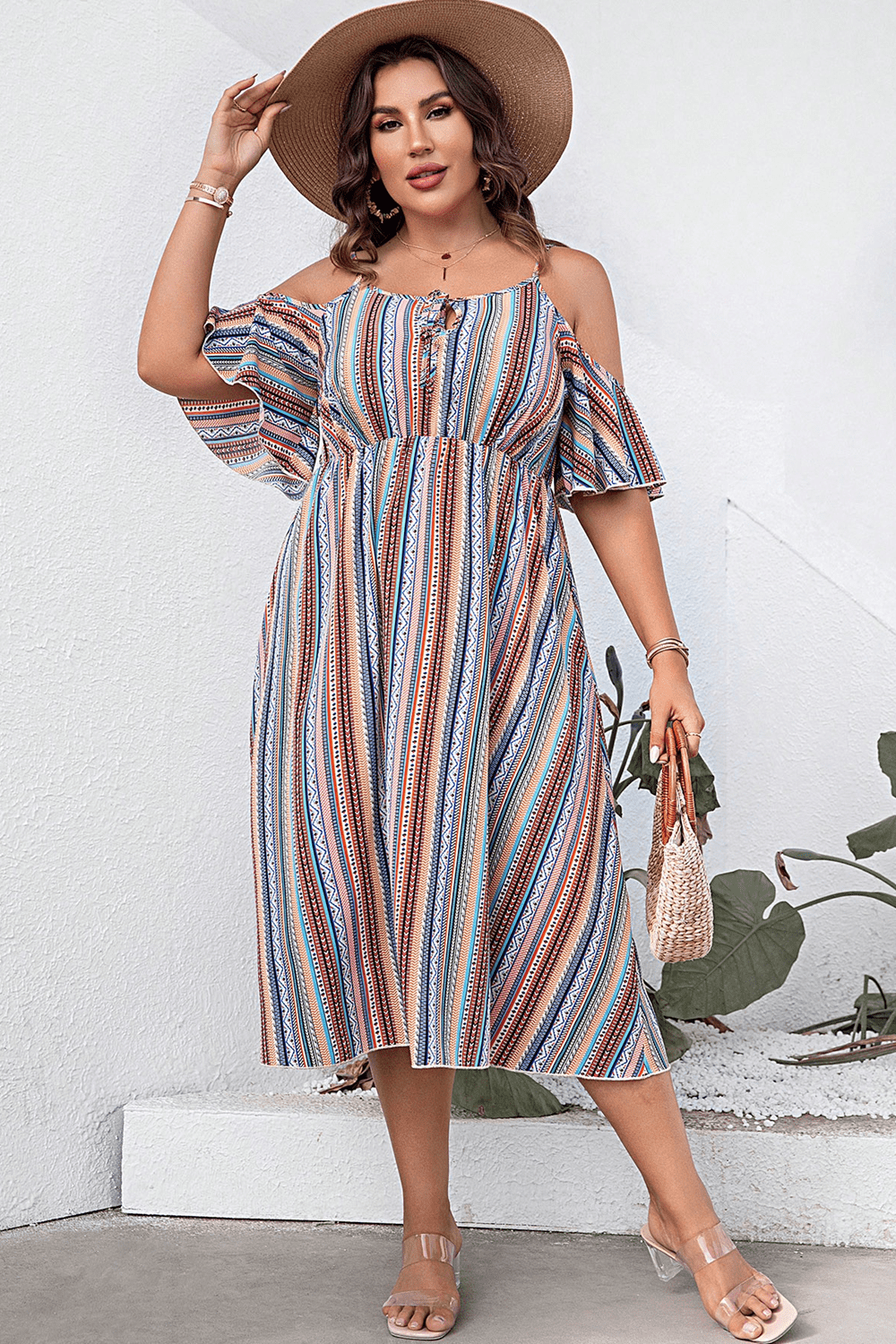 Plus Size Striped Cold-Shoulder Dress - Body By J'ne