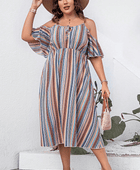 Plus Size Striped Cold-Shoulder Dress - Body By J'ne