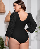 Plus Size Tied Deep V Balloon Sleeve One-Piece Swimsuit - Body By J'ne