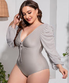 Plus Size Tied Deep V Balloon Sleeve One-Piece Swimsuit - Body By J'ne