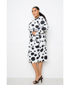 Polka Dot Drop Waist Ruched Midi Dress - Body By J'ne